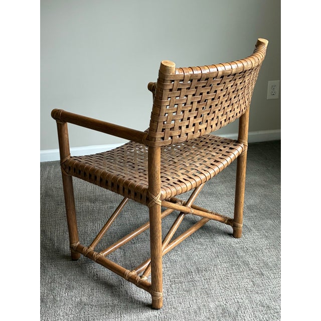 Vintage Coastal Woven Leather Strap Armchair / Campaign Style Lounge Chair For Sale In Charlotte - Image 6 of 6