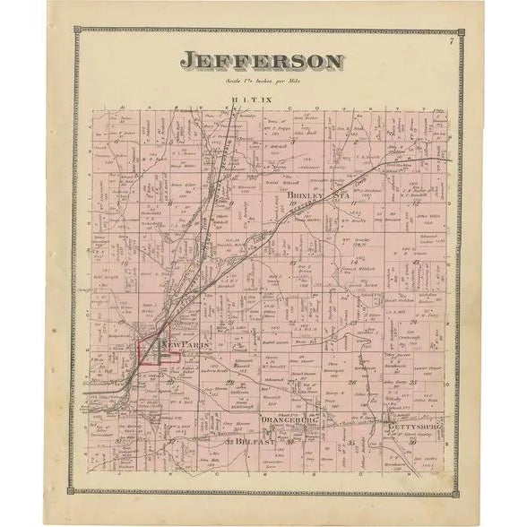 Antique Map of Jefferson County in Ohio by Titus, 1871 For Sale