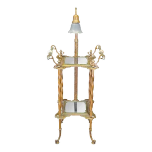 Antique Wrought Tiered Iron Parlor Organ Floor Lamp Table