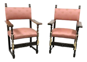 19th Century Italian Carved Walnut Chairs - a Pair