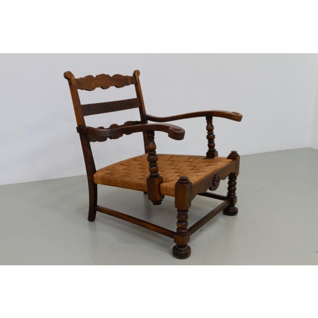 Danish Art Nouveau Lounge Chair in Oak and Papercord, 1930s For Sale - Image 11 of 18