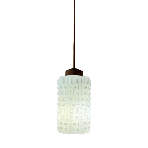 Pendant Lamp in Structured Glass and Teak, Denmark For Sale