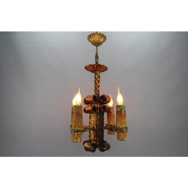 Late 19th Century Medieval Gilt Wrought Iron Chandelier, 1890s For Sale - Image 3 of 18