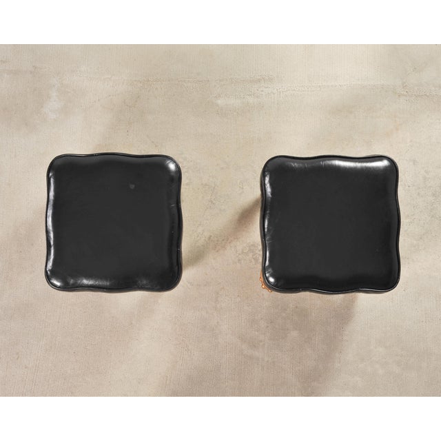 Pair of Empire Aesthetic Leather Giltwood Ottoman Footstools For Sale - Image 4 of 18