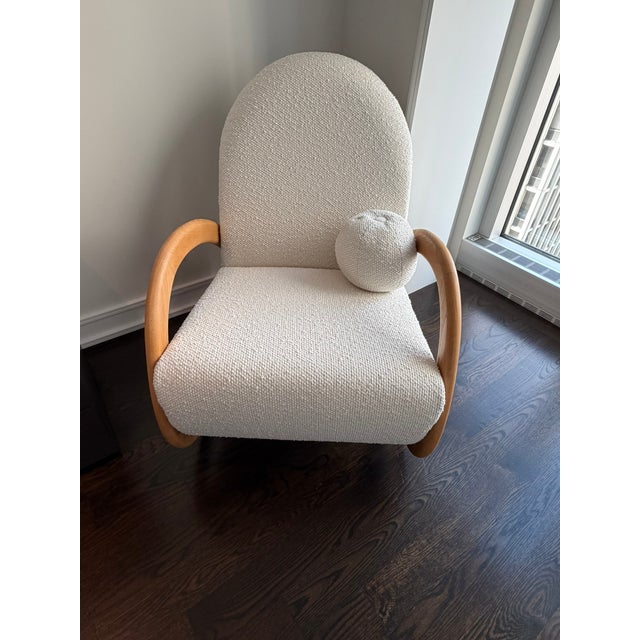 2010s Crate & Barrel Modern Rocker — Sculptural Wood Frame, Textured Upholstery, Contemporary Comfort For Sale - Image 5 of 9