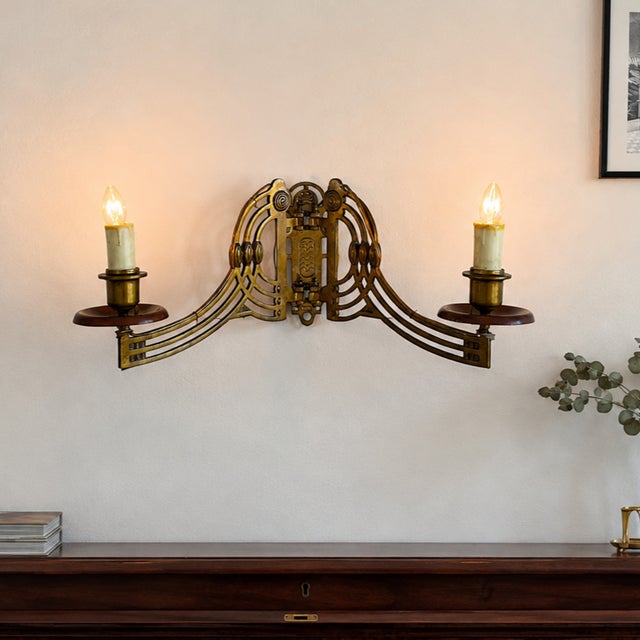 Art Nouveau Style Brass Articulated Double Piano Wall Sconce Lamp, 1900s, 1890s For Sale - Image 16 of 16