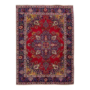 1960s Vintage Persian Tabriz Handmade Medallion Navy Blue Wool Rug