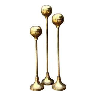 Vintage Brass Candle Holders - Set of Three For Sale