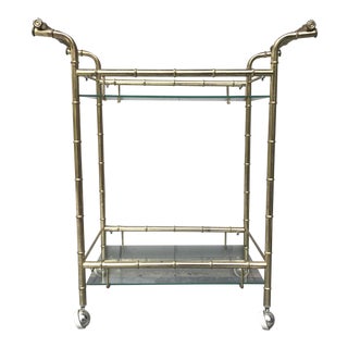 Vintage Hollywood Regency Brass Faux Bamboo 2-Tier Bar Cart Server For Sale