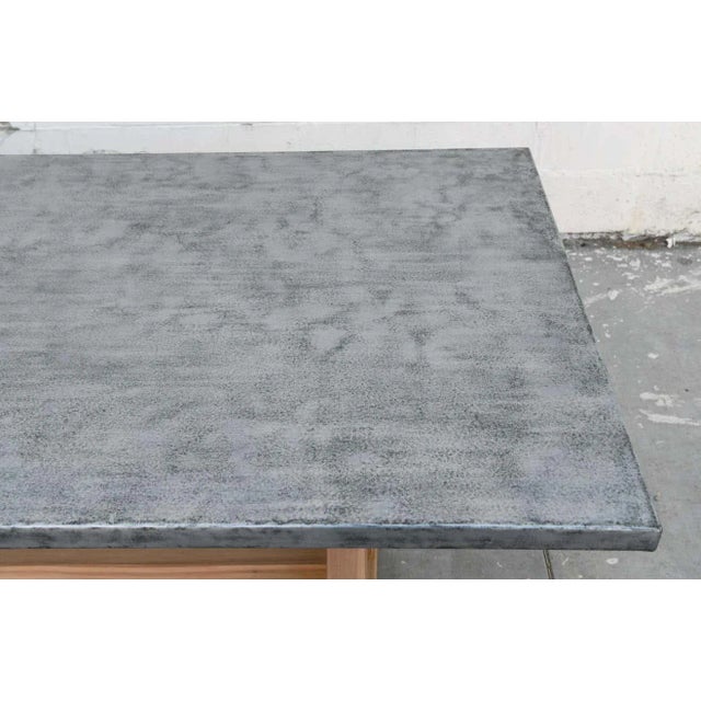 Brown Zinc Top Farm Table Made from Teak by Petersen Antiques For Sale - Image 8 of 12