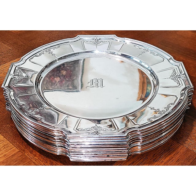 Gorham Silver Co. 1920s Gorham Sterling Silver Charger Plate Set Art Deco - 12 pcs For Sale - Image 4 of 17