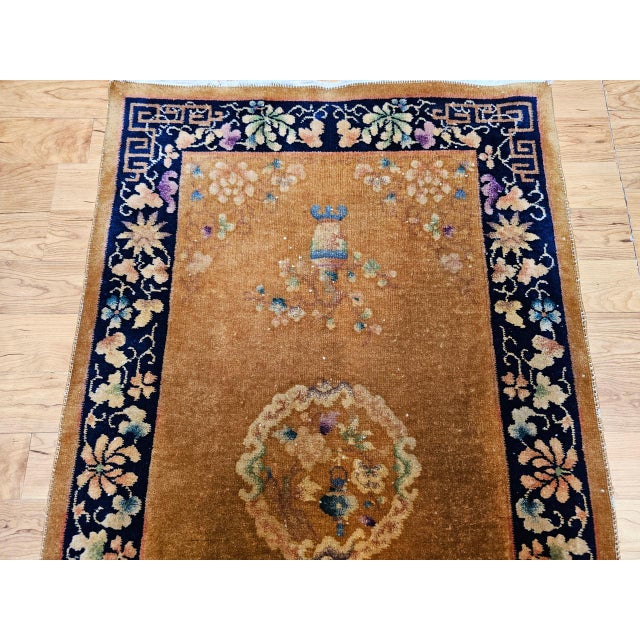 Gold Vintage Chinese Art Deco Area Rug, Hand-Knotted Wool, 1920s, 3' x 5' For Sale - Image 8 of 15