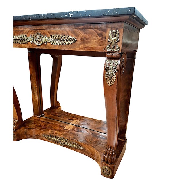 Wood Empire Style Marble Top Console Table by Bedel & Cie of Paris For Sale - Image 7 of 18