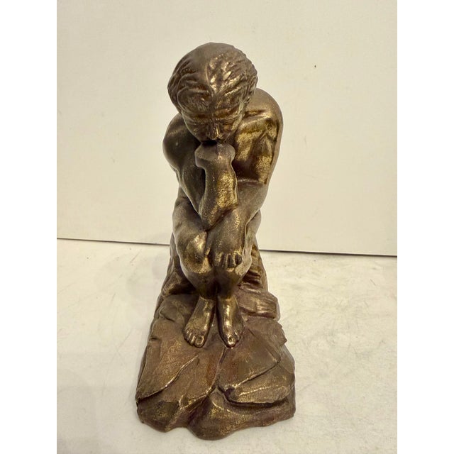 Brass The Thinker Bookends For Sale - Image 8 of 10