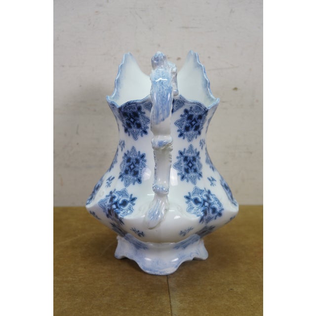 Ceramic Antique w.h. Grindley Flow Blue Pitcher 1897 English Ironstone Water Jug For Sale - Image 7 of 13