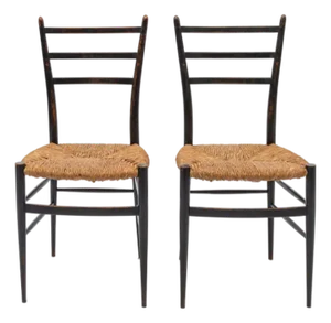 Mid-Century Black Lacquered Chairs, Italy, 1950s, Set of 2
