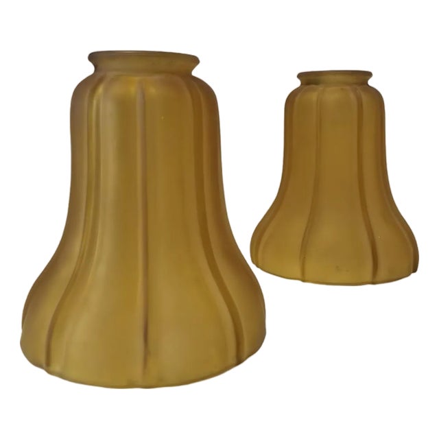 1980s Amber Frosted Fluted Art Nouvea Style Bell Shade - a Pair For Sale