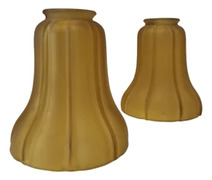 1980s Amber Frosted Fluted Art Nouvea Style Bell Shade - a Pair