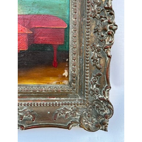 Early 20th Century Antique Dog Playing Piano Oil Painting For Sale - Image 5 of 13