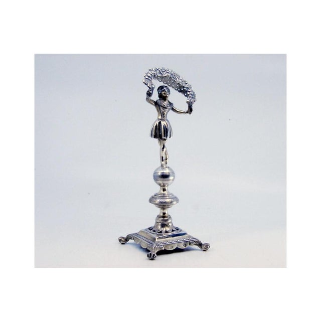Silver Toothpick Holder with Lady, in Very Good conditions. Designed before 1890 This piece has an attribution mark, I am...