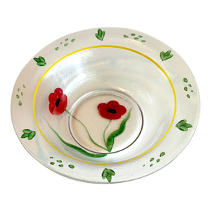Crate & Barrel 1994 Red Poppy Clear Fruit Serving Bowl