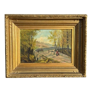 Exceptional + Original 19th C. English School Oil on Canvas in Bold Gilt Frame For Sale