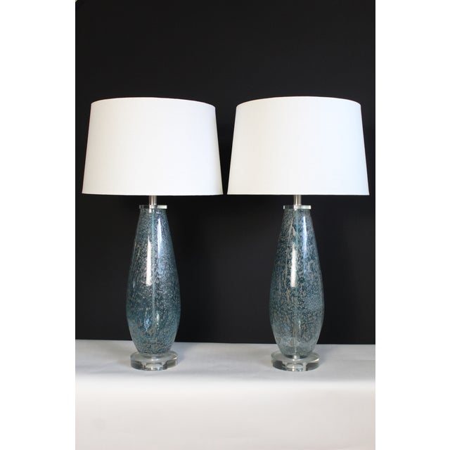 Mid 20th Century Mezza Murano Style Aqua Frost Lamps - a Pair For Sale - Image 13 of 14