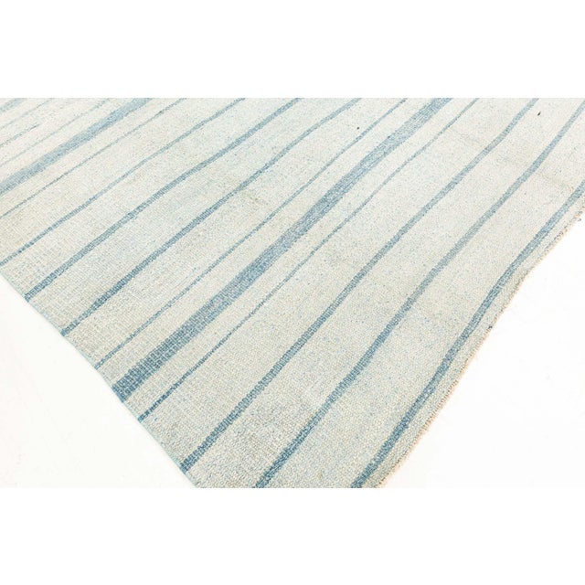 Mid-Century Modern Doris Leslie Blau Vintage Indian Dhurrie Striped Blue Rug For Sale - Image 3 of 10
