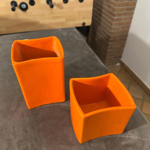Ceramic C. 1970 Two Modern Orange Ceramic Vases by Franco Bettonica for Gabbianelli For Sale - Image 7 of 10