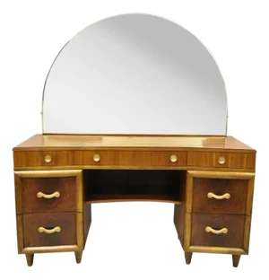 Vintage Mid Century Modern Art Deco Walnut Vanity Table W Mirror by Joerns Bros