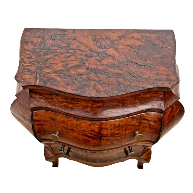 Italian Vintage Petite Venetian Bombe Commode Small Chest of Drawers Burled Walnut For Sale - Image 3 of 11