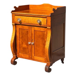 Antique Sheraton Cherry & Bird's Eye Maple Cupboard With Exceptional Glass Knobs For Sale