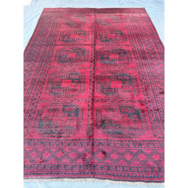 2000 - 2009 Vintage Red Afghan Ersari Hand-Knotted Wool Rug - 7'1" X 10'1" For Sale - Image 5 of 11