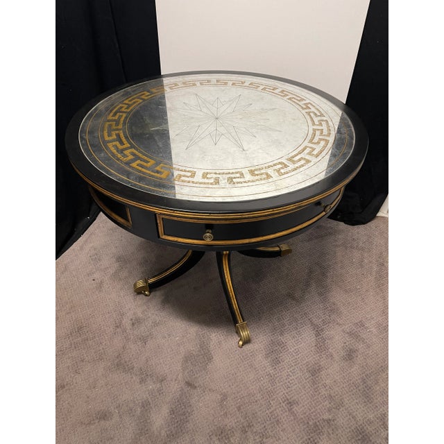 Wood Reverse Painted Mirrored Black Center Table With Gilded Moldings by Century For Sale - Image 7 of 7