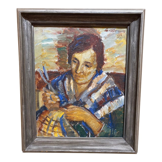 1930s Swedish Modernist Oil Painting by C. Berglund For Sale