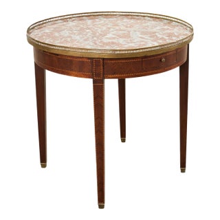 19th Century Louis XVI Style Marble Top Marquetry Bouillotte Table For Sale