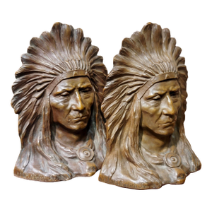Max Peinlich - Solid Bronze Indian Chief Bookends- C1900s
