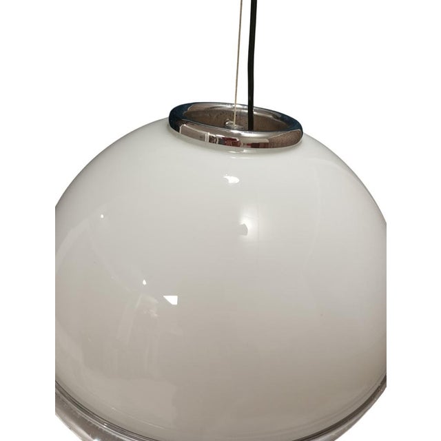 Silver White Glass and Chrome Metal Pendant Light, Italy, 1960s For Sale - Image 8 of 11