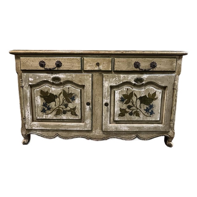 French Provincial Style Painted Floral Sideboard Buffet For Sale