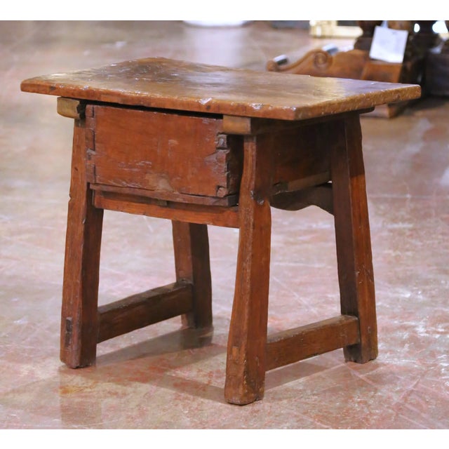 18th Century Spanish Walnut Single Plank Top Side Table With Carved Drawer For Sale - Image 11 of 12