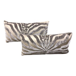 Silver Gray Scalamandré Zebra Pillows - a Pair For Sale