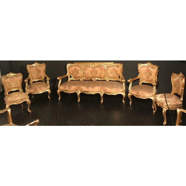 Italian 19th Century Gilt Living Room Suite with a Sofa and Armchairs, Set of 3 For Sale - Image 3 of 13