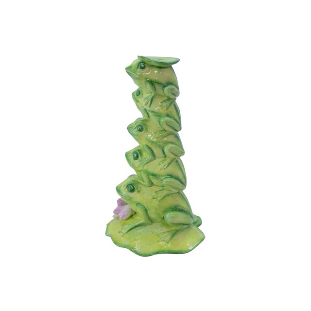 VIETRI Vietri Italian Ceramic Frogs 12" Candlestick For Sale - Image 4 of 5