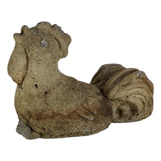 Antique 19th Century French Cast Stone Garden Crowing Rooster, Signed For Sale