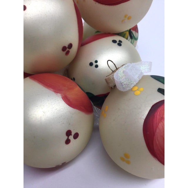 Ecru Vintage Hand Painted Glass Christmas Tree Ornaments - Set of 8 For Sale - Image 8 of 10