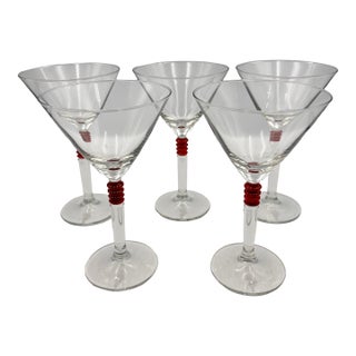 Vintage Set of 5 Cocktail Beefeater London Dry Gin Martini Glasses Etched Logo For Sale