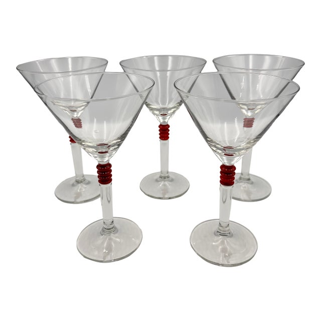 Vintage Set of 5 Cocktail Beefeater London Dry Gin Martini Glasses Etched Logo For Sale