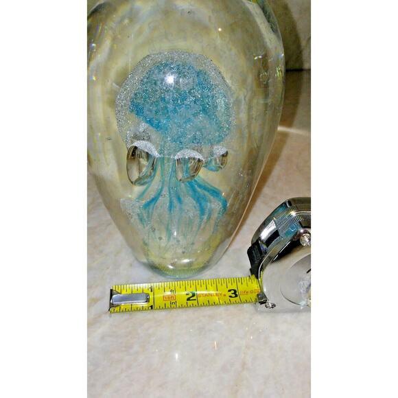 1970s Paperweight Jellyfish 7" Handblown Glass Man-O-War Ocean Blue Clear Egg Shaped For Sale - Image 10 of 10