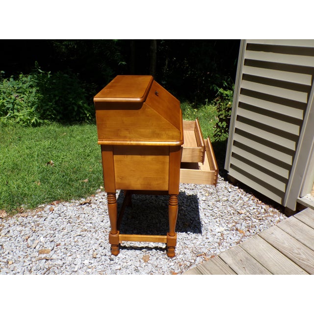 Vintage Solid Maple Slant Top Writing Desk Drop Front Secretary Desk For Sale - Image 13 of 18