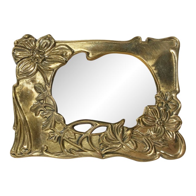 Brass Floral Motif Tabletop Vanity Mirror** For Sale